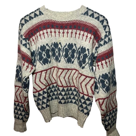 Northern Isles Sweater VTG Nordic Shetland Wool Acrylic Gray Blue Pullover M - Picture 1 of 6